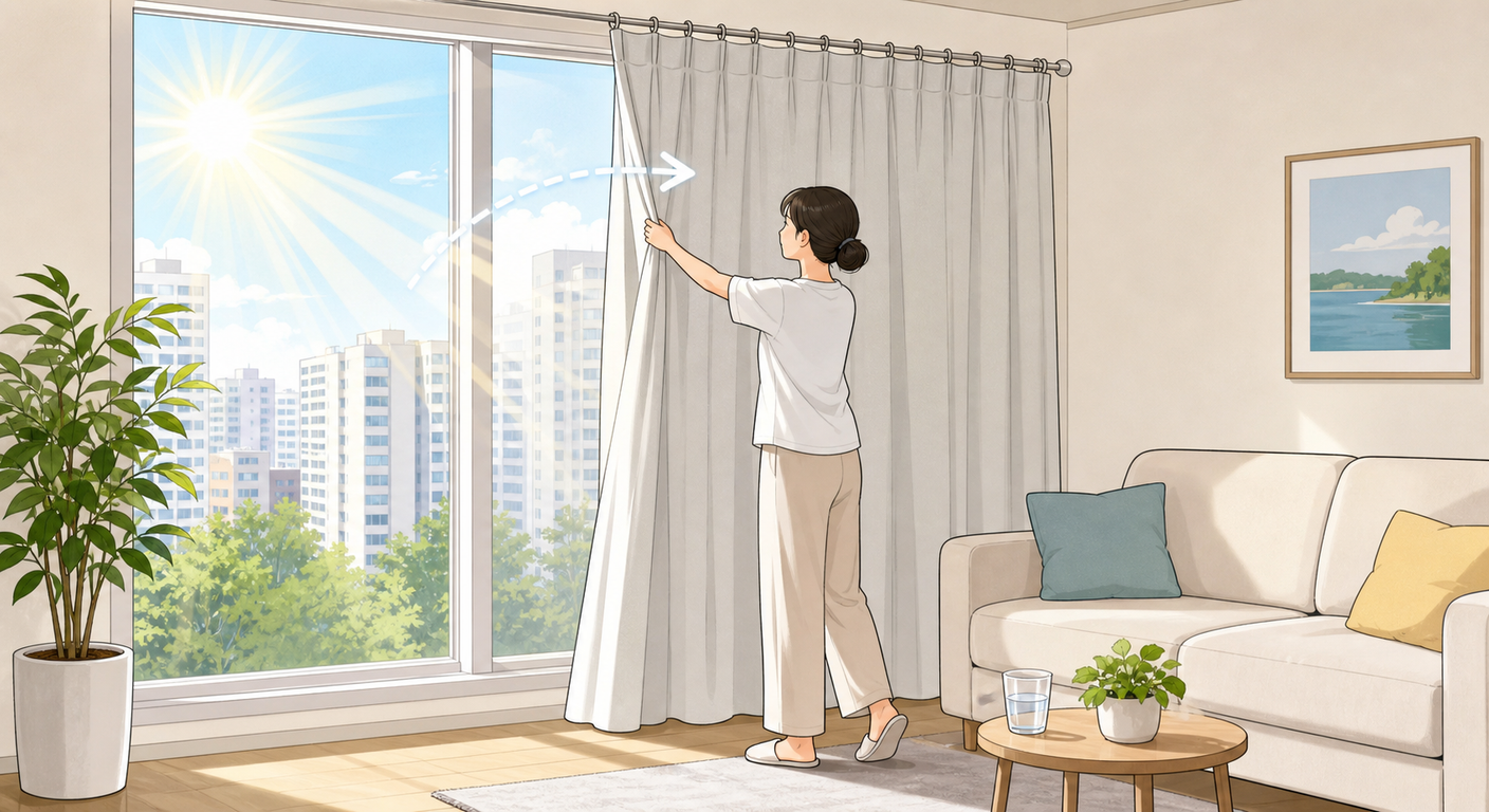 여름 햇빛 차단으로 실내 온도 낮추는 법 — 창문·커튼·시간대로 더위 막는 5단계