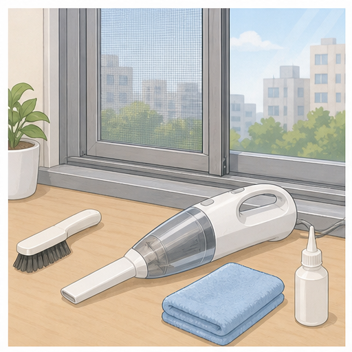 방충망 레일 뻑뻑할 때 부드럽게 여는 법 — 먼지 제거부터 윤활까지 5단계